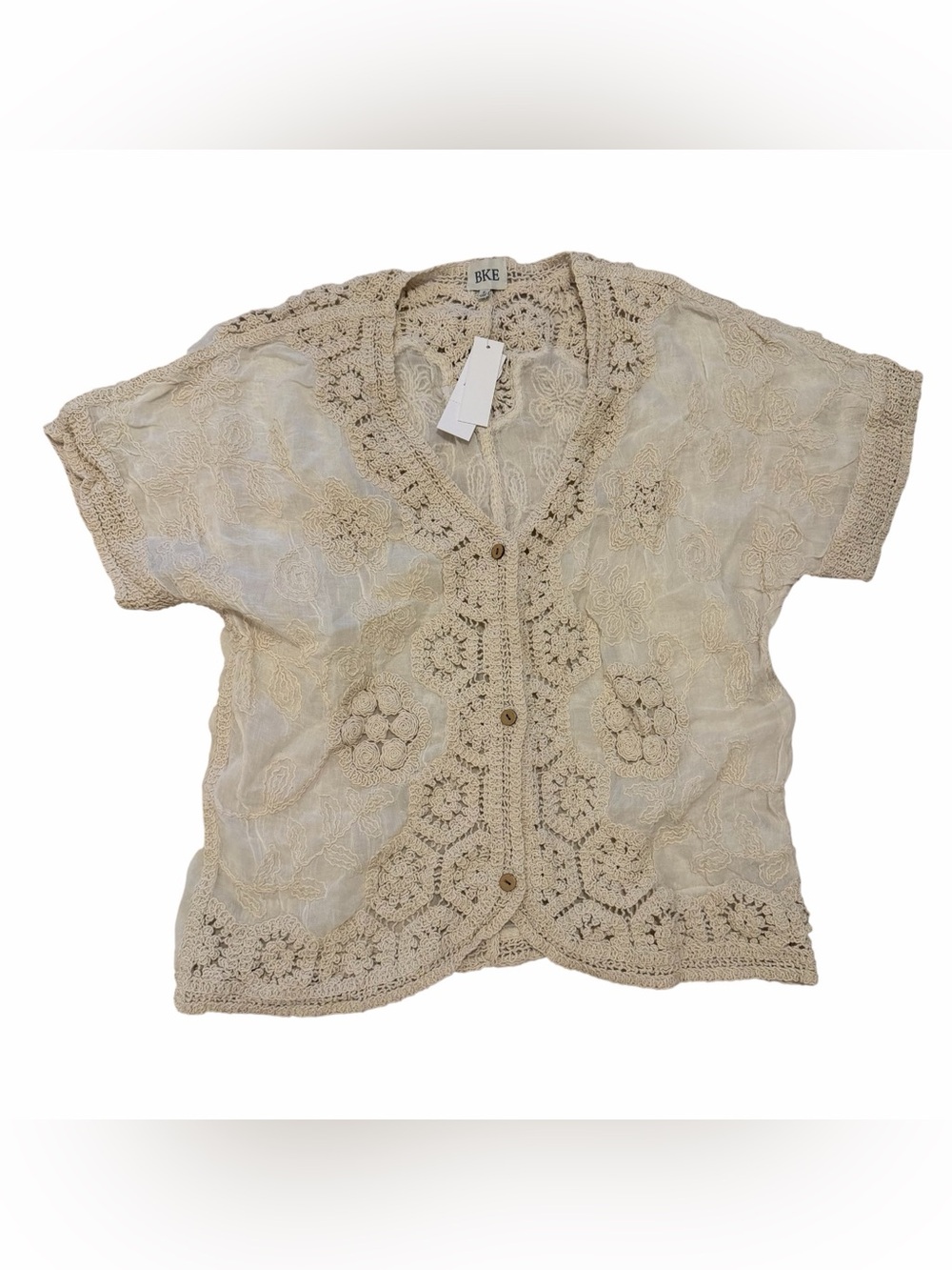 BKE Crochet Button-Up Short Sleeve Top NWT